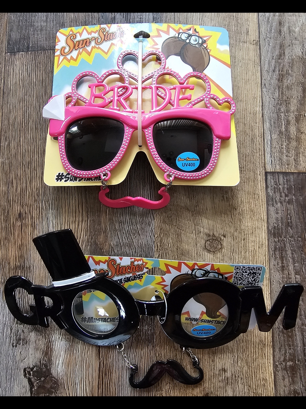 Novelty 'Bride' & 'Groom' Sunglasses in Bright Pink -